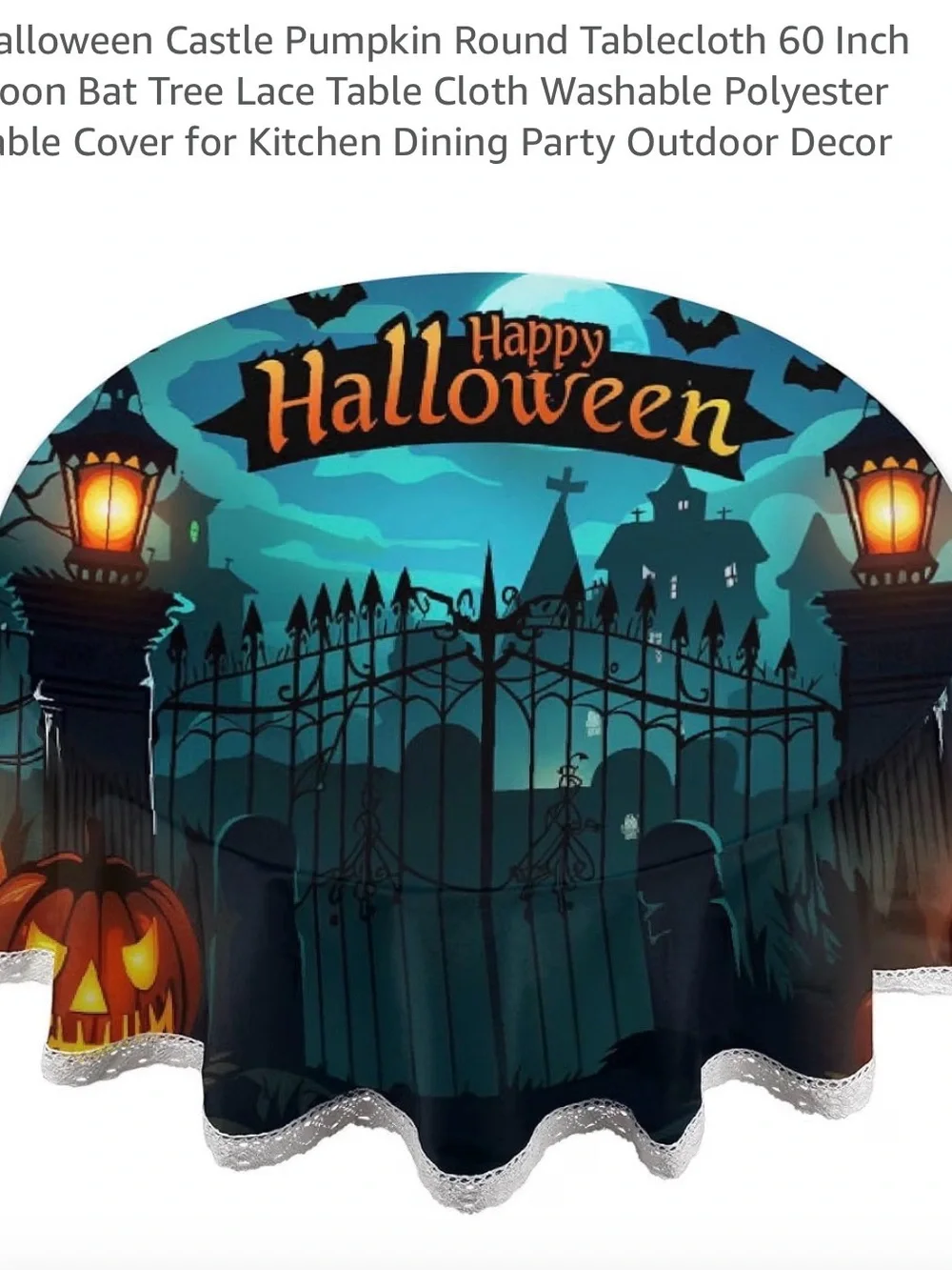 Halloween Castle Pumpkin Round Tablecloth 60